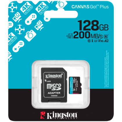 Kingston 128GB microSDXC Canvas Go Plus Gen4 200MB/s A2 U3 V30 Card + Adapter