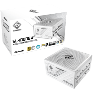 Asrock SL-1000GW, 1000W, 80 Plus GOLD, Fully Modular PSU, Japanese Capacitors, 2x EPS 12V CPU(4+4pin), 1x PCIe5.1 (12+4pin), 3x PCIe (6+2pin), 3x 4-pin connectors, 9x SATA, OCP, SCP, OVP, UVP, OTP, OPP protections, 135 mm Axial Fan, ATX 3.1, White