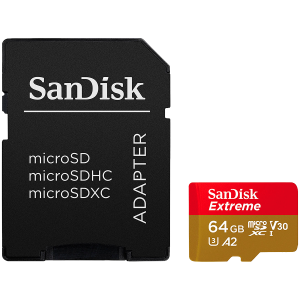 SANDISK Extreme microSDXC 64GB + SD Adapter + 1 year RescuePRO Deluxe up to 170MB/s & 80MB/s Read/Write speeds A2 C10 V30 UHS-I U3