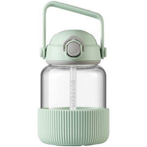 BUYDEEM Pop-Up Straw Glass Bottle 800 ml, model DG78, color Cozy Greenish