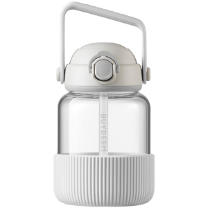 BUYDEEM Pop-Up Straw Glass Bottle 800 ml, model DG78, color Oat White