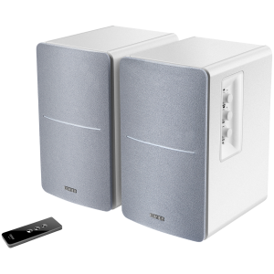 Edifier R1280T 2.0 Bookshelf Speakers, RCA, 0.5-inch Tweeters, 4-inch Drivers, 42W (RMS), Control Knobs and Remote Control, White