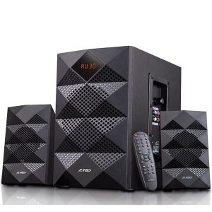 F&D A180X 2.1 Multimedia Speakers, 42W RMS (14Wx2+14W), 2x3'' Satellites + 5.25'' Subwoofer, BT 5.0/AUX/USB/FM/LED Display/Remote Control/Wooden/Black