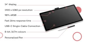 WACOM Графичен дисплей таблет One pen display 14.0"