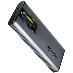 AXAGON EEM2-SD2 USB-C 3.2 Gen 2 - M.2 NVMe / SATA SSD 30-80mm ALU box grey, LCD display