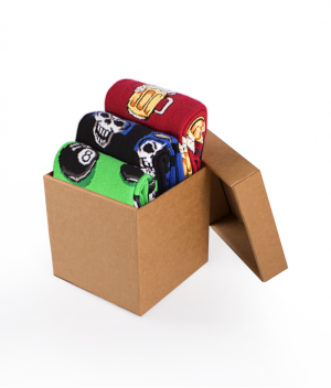 Кутия с 3 чифта Памучни чорапи Рок - Череп, 8 Ball, Бира