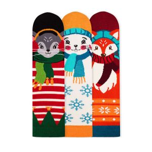 Кутия с 3 чифта Коледни Бамбукови чорапи - Мишка, Заек, Лисица