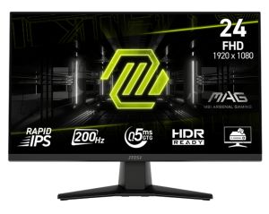 Монитор MSI MAG 242F, 23.8", 0.5ms, 200Hz, Rapid IPS, 1920x1080 (FHD), 16:9, AMD FreeSync Premium, 89% DCI-P3, AG, HDR Ready, 300 nits, 1000:1, DCR 100M:1, DP(1.2a), HDMI 2.0b, Tilt, VESA, Black, 3kg