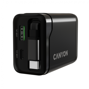 CANYON charger OnCharge 65RC Build-In Cable USB-C 65W 1xPD 1xQC EU Black