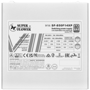 Super Flower Leadex VII Platinum PRO 850W ATX 3.1, 80 Plus Platinum, Fully Modular, Flat White Cables, 140mm Fan, 150mmx150mmx86mm, White, 10 Year Warranty