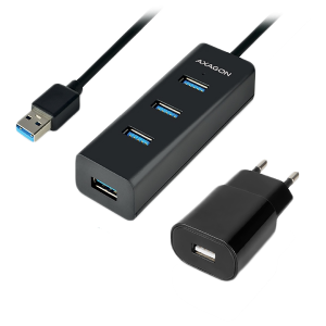 AXAGON HUE-S2BP 4x USB3.0 Charging Hub 1.2m Cable, MicroUSB Charging, Incl. AC Adapter