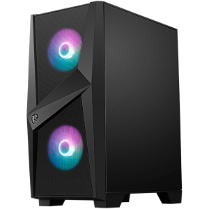 MSI MAG FORGE 100R, Mid-Tower, ATX/Micro-ATX/Mini-ITX, 2x USB 3.2 Gen 1 Type-A, 1x Audio/1x Mic, ARGB Hub, RGB Button, 3x 120mm Fans (2x ARGB), Mesh Front Panel, Tempered Glass +4 RGB strips