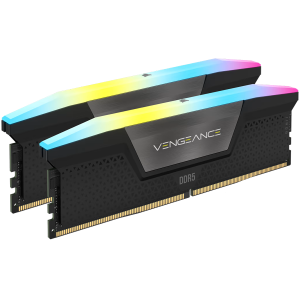 CORSAIR DDR5, 5600MT/s 64GB 2x32GB DIMM, 40-40-40-77, Std PMIC, XMP 3.0, VENGEANCE RGB DDR5 Black Heatspreader, Black PCB, 1.25V