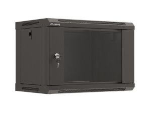 Комуникационен шкаф Lanberg rack cabinet 19" wall-mount 6U/540x350 (flat pack) with glass door black