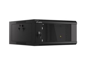 Комуникационен шкаф Lanberg rack cabinet 19" wall-mounted 4U 600 fast assembly (flat pack) black