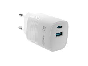 Адаптер Natec USB Charger  Ribera Gan 1X USB-A + 1X USB-C 30W, White