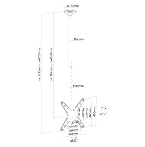 Стойка Neomounts Flat Screen Ceiling Mount (Height: 106-156 cm)