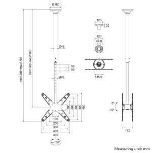 Стойка Neomounts Back to Back Screen Ceiling Mount (Height: 106-156 cm)