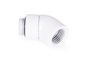 Ъглов адаптер Alphacool Eiszapfen, 45°, G1/4 външна към G1/4 вътрешна резба, Бял