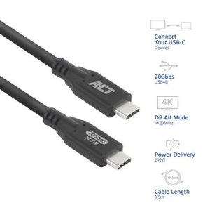 ACT Кабел USB-C - USB-C, 0.5 м / USB4, 20Gbps, 240W