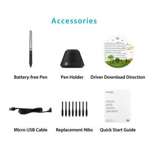 Графичен таблет HUION Inspiroy H640P, USB, Черен