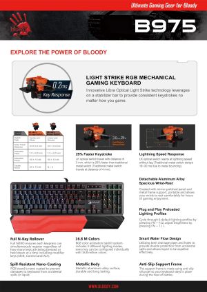 A4tech Bloody B975 Геймърска механична клавиатура, Brown switch