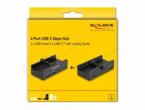Delock USB Хъб, 4 порта, 5 Gbps, 2 x USB-A, 2 x USB-C