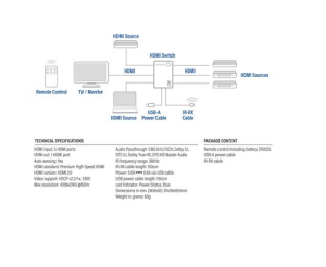 HDMI суич ACT AC7841, 5/1, 3D, 4K@60Hz, Черен