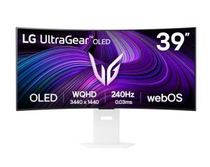 Монитор LG 39GX90SA-W, 39", OLED UltraGear 21:9 Curved Smart, IPS 0.03 ms, WQHD (3440x1440), 240Hz, HDR 10, 1500000:1, 250 cd/m2, DCI-P3 98.5%, USB 3.0, VRR, Free-sync, G-Sync, USB-C, PD 65W, HDMI, DP, PBP, Speakers, LG Switch, Height, Swivel, Tilt, White
