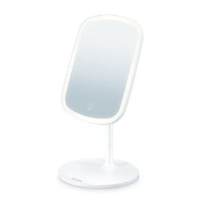 Козметично огледало Beurer BS 47 Illuminated cosmetics mirror with practical magnetic holder, touch-sensor, 3 different light options, 3 adjustable light intensities, Extra-large mirror surface - 21 cm, Bright LED light with 33 LEDs